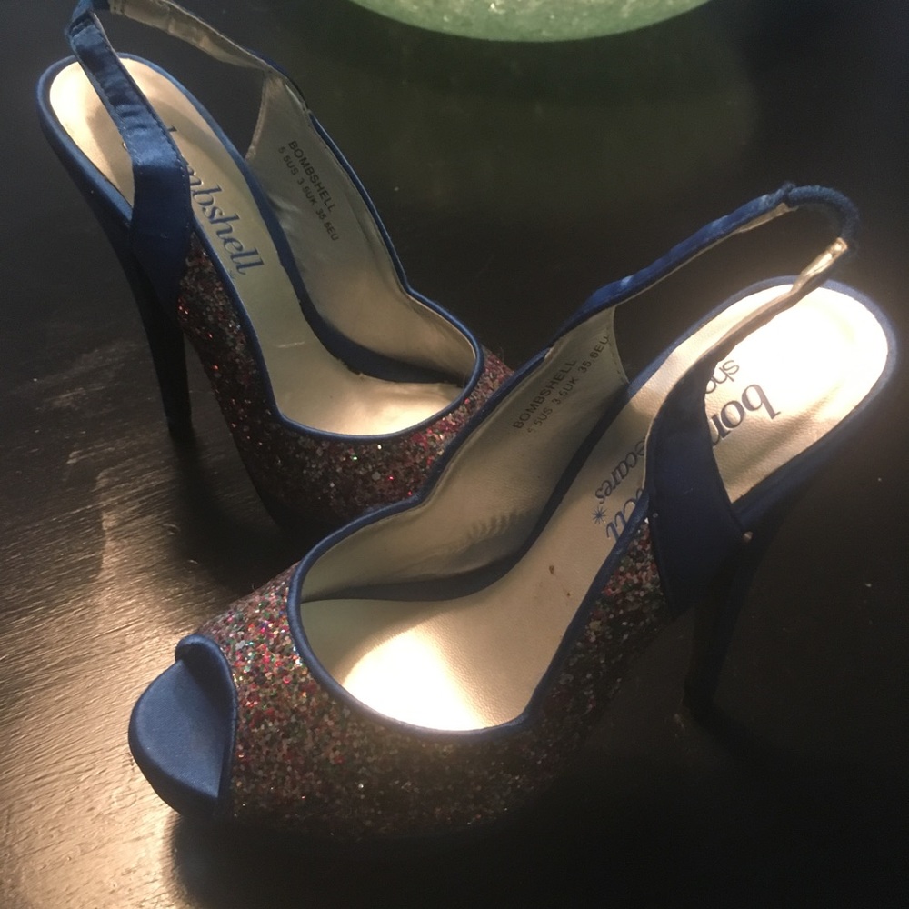Multi-color, Sparkle, Peep-toe Pumps 5.5