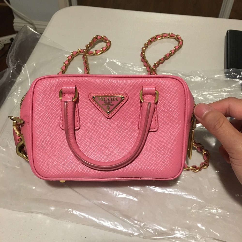 Prada Saffiano cross body pink bag