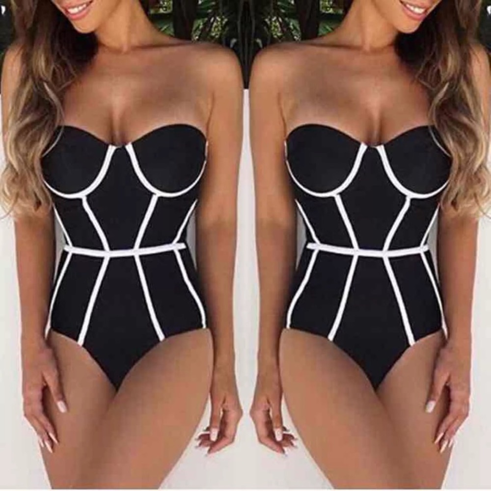 New Black White Monokini Swimsuit