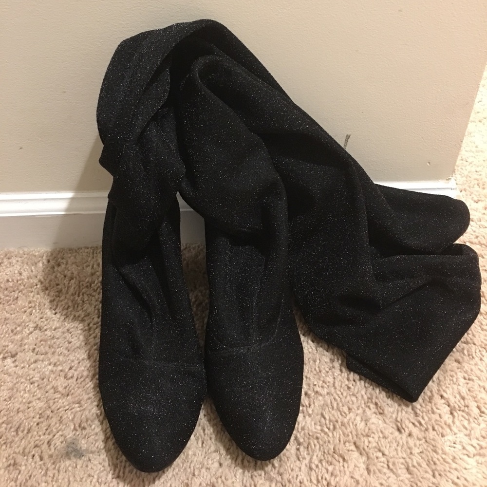 Tall black glittery boots! Thigh highs!!