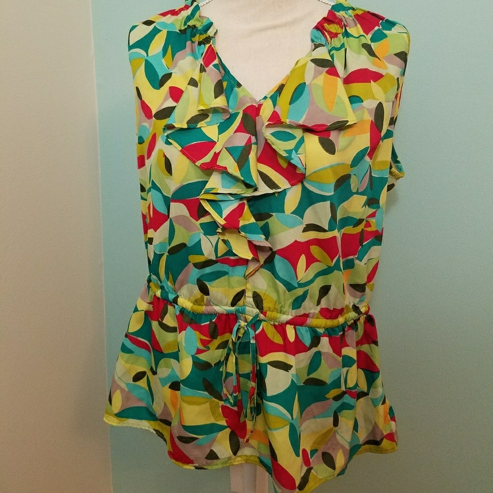BANANA REPUBLIC multi color leaf pattern blouse