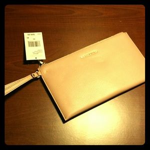 Mk Large leather zip clutch