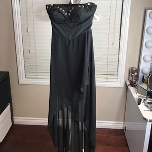 Studded high low dress in black