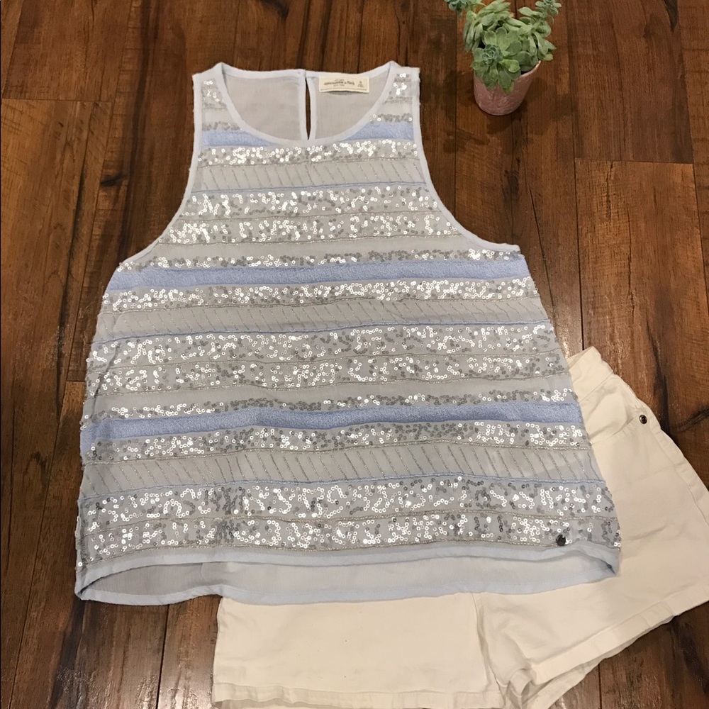 Abercrombie & Fitch powder blue sequined tank top