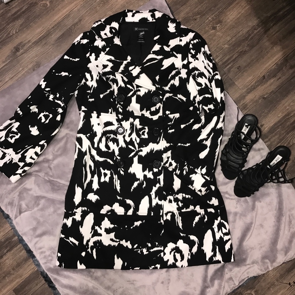 INC Black and White Trench Coat