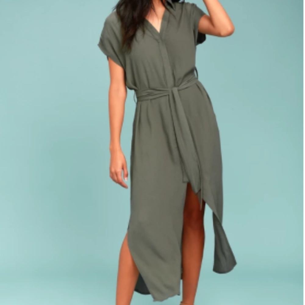 DESTINATION CHIC OLIVE GREEN MIDI DRESS