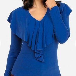 Blue Ruffle Overlay Lace-Up Top