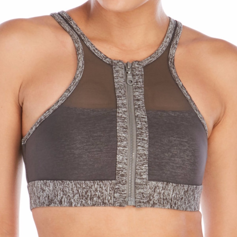 C&C Sport Zip-Front Sports Bra WireFree Gray NWT