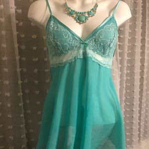 Teal lace sheer lingerie set