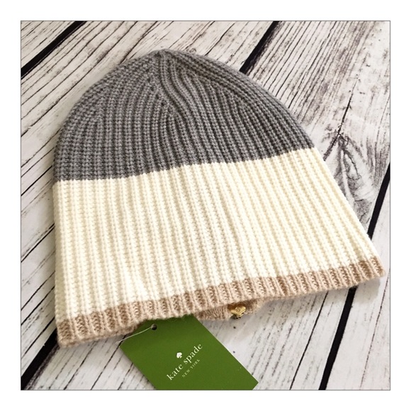 kate spade Natural Color-Block Zip-Up Beanie - Picture 2 of 6