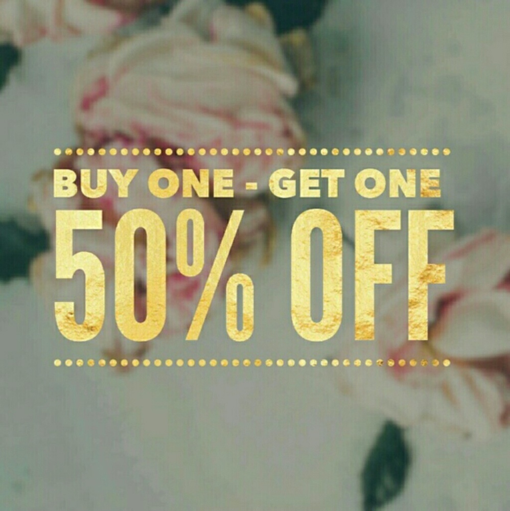 All shirts and sweaters buy 1 get 1 50 percent