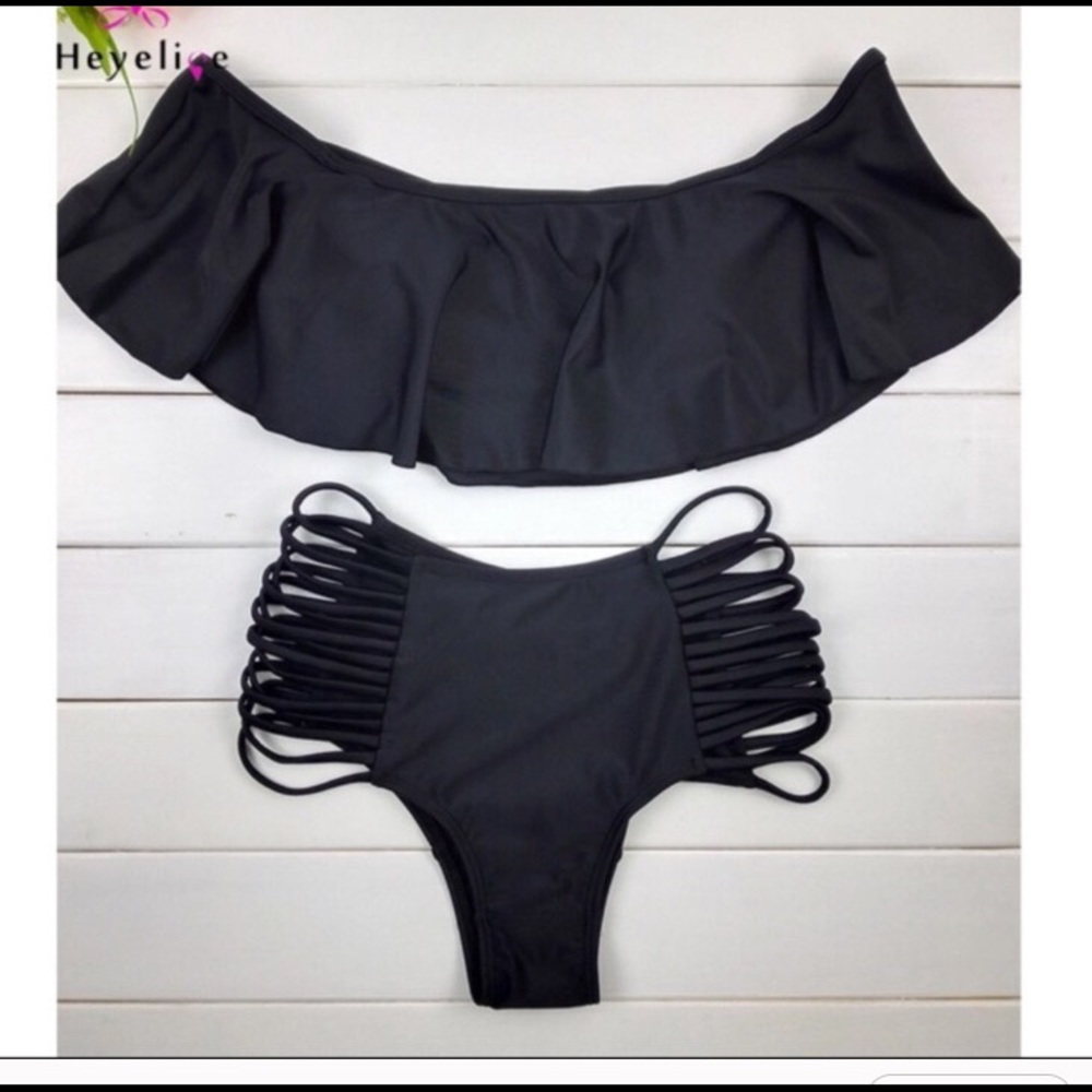 🌸"Bailey" Black Off-Shoulder High-Waist Bikini🌸 - Picture 2 of 2