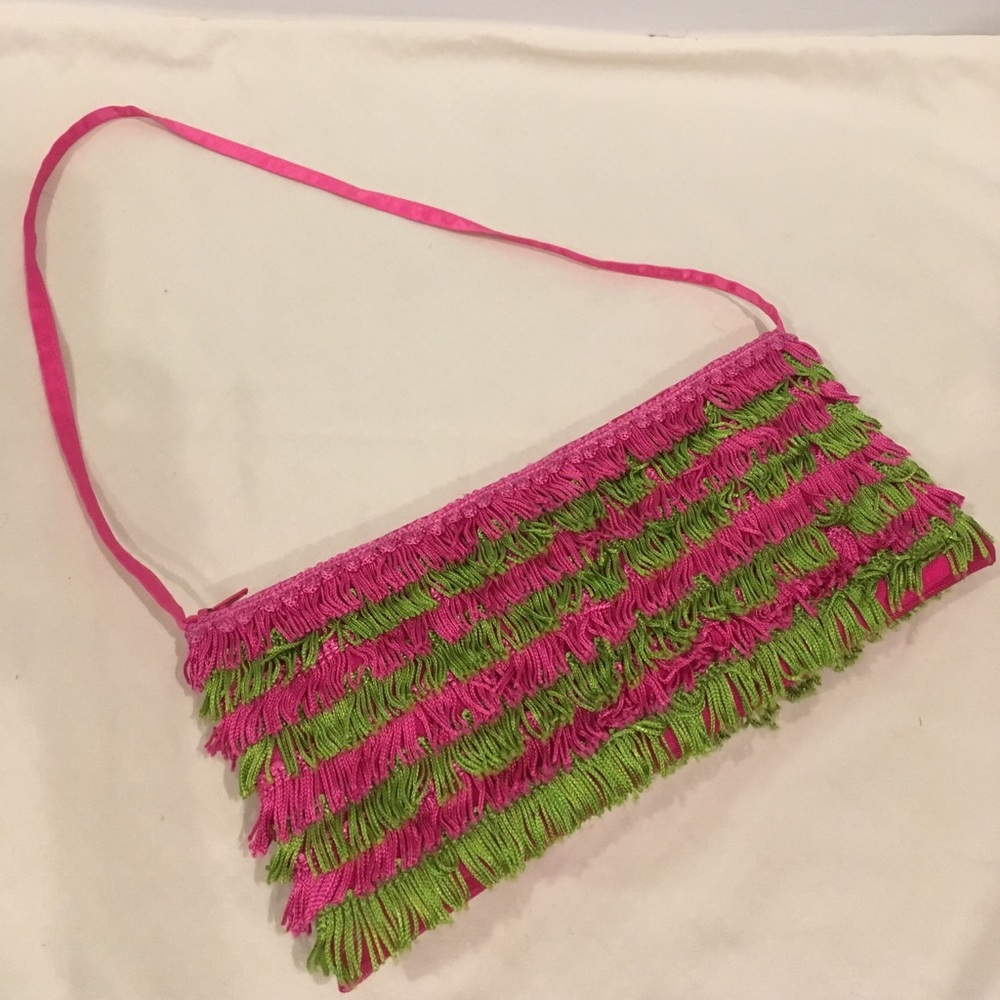 Pink and Green Fringed Handbag