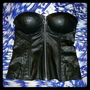 Faux leather zip up corsette top