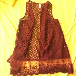 Burgundy lace vest