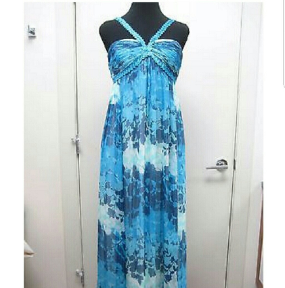 BCBG MAX AZRIA Blue Floral Chiffon Dress