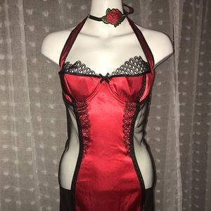 Black and red corset dress lingerie set