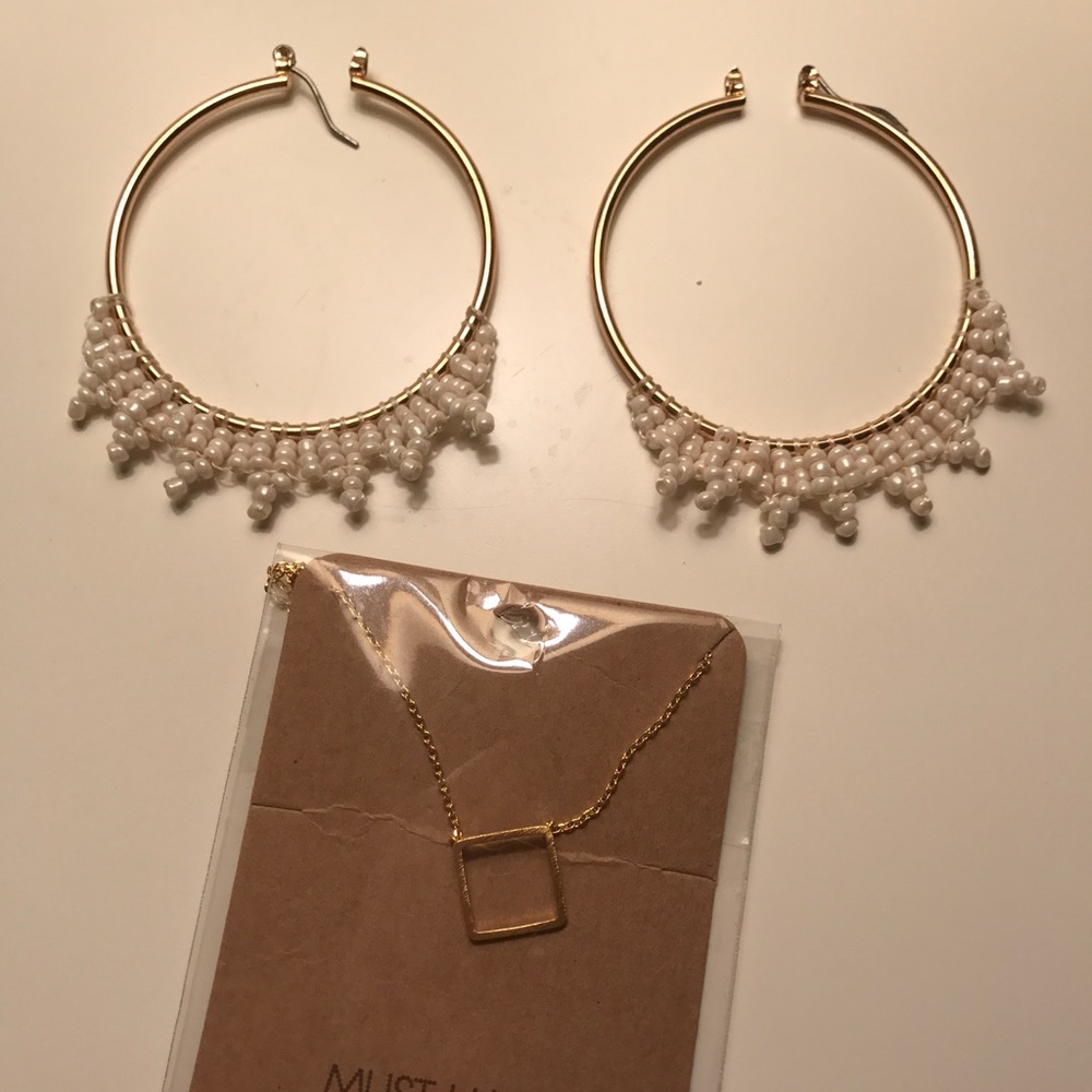 gold square necklace + free earrings