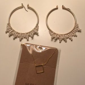 gold square necklace + free earrings