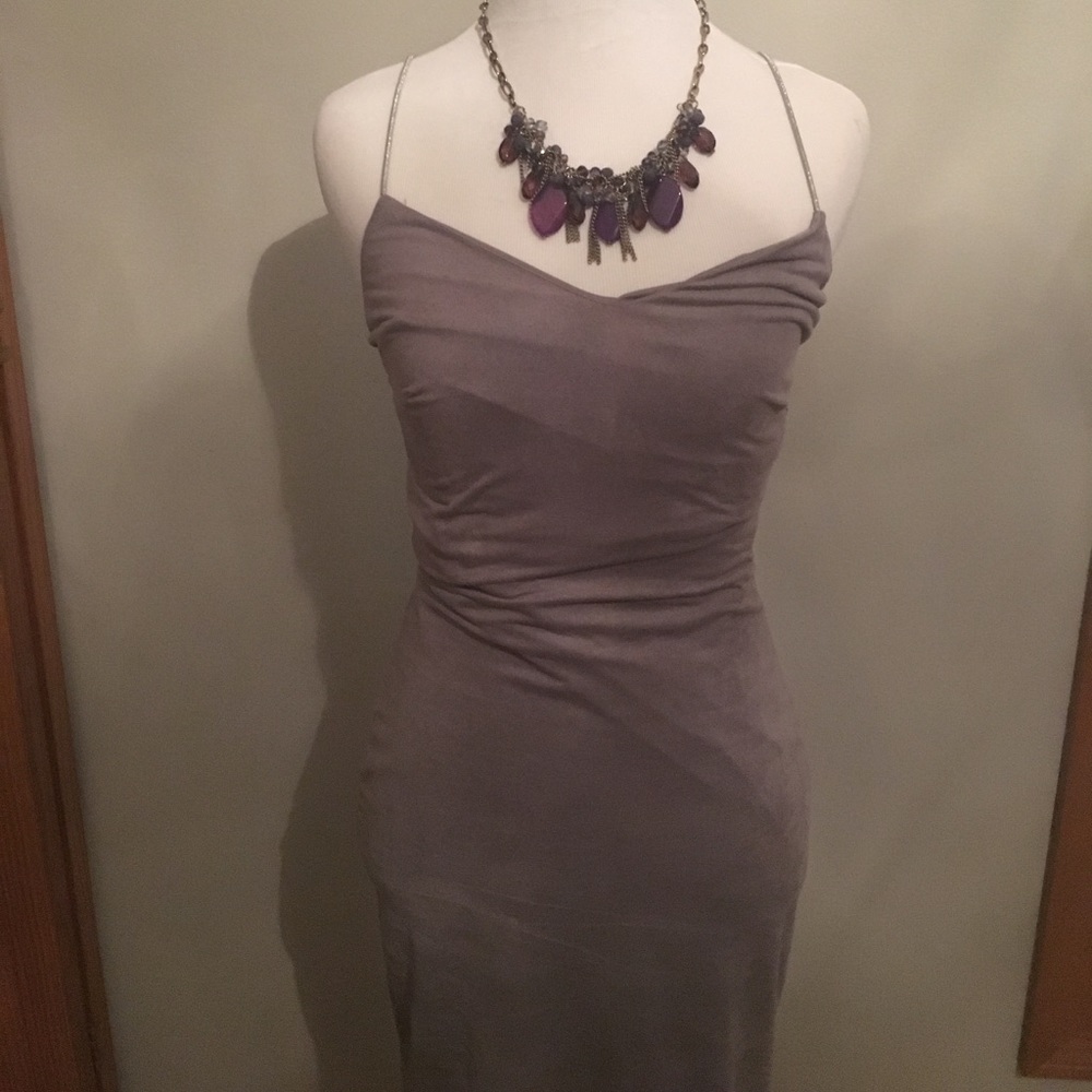 Grey Velveteen spaghetti strap midi dress