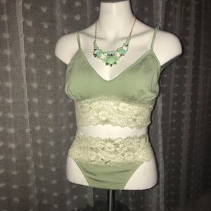 Pastel lace green bralette and  lace thong