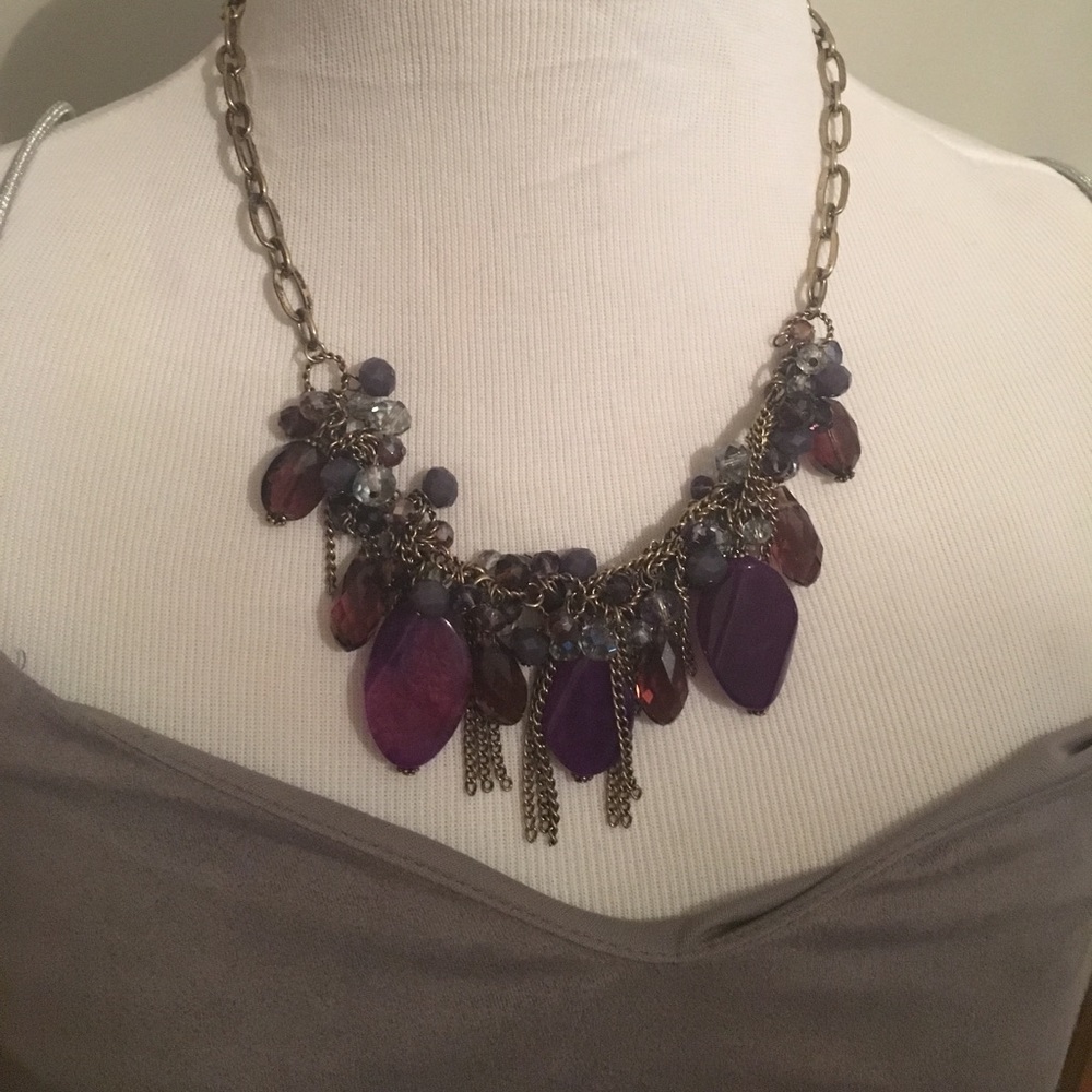 Purple and grey statement necklace