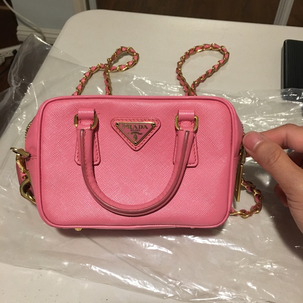 Prada Saffiano Mini Cross Body Bag Pink