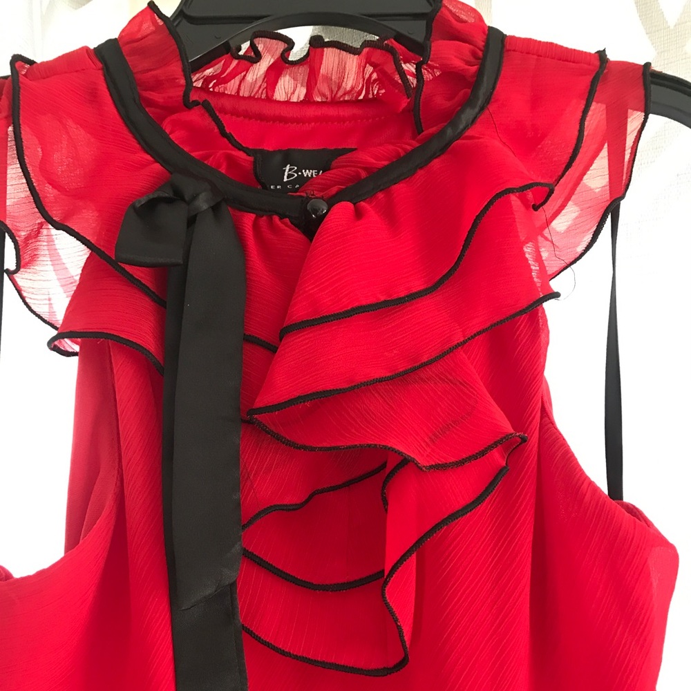 Red and Black Ruffle Blouse
