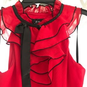 Red and Black Ruffle Blouse