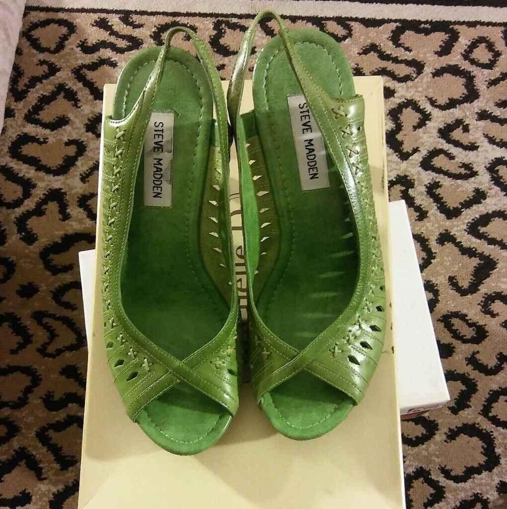 Green leather heels