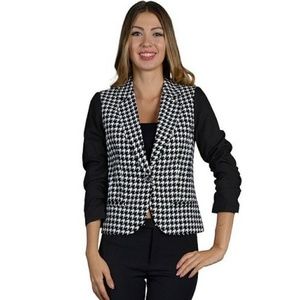 Collared Houndstooth Print Vest Coat