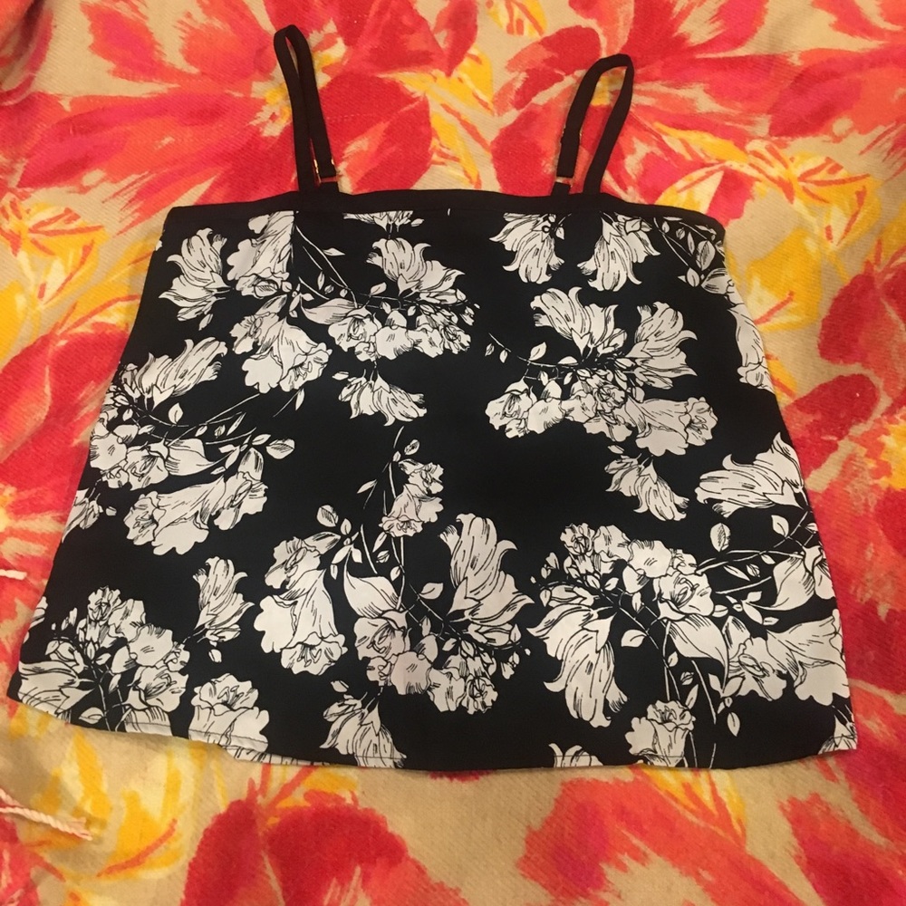 Black floral blouse with straight edge neckline