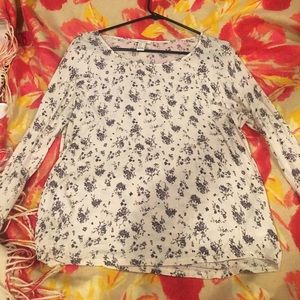 Cream long sleeve shirt with purple floral design