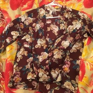 Dark Burgundy blouse with floral rose print
