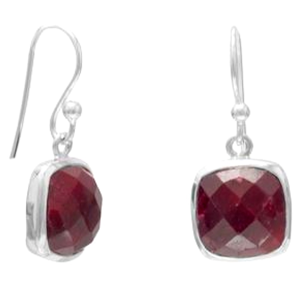 SQUARE FACETED CORUNDUM STERLING SILVER EARRINGS