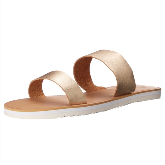 Two Strap Metallic Gold Leather Sandal - Picture 2 of 4