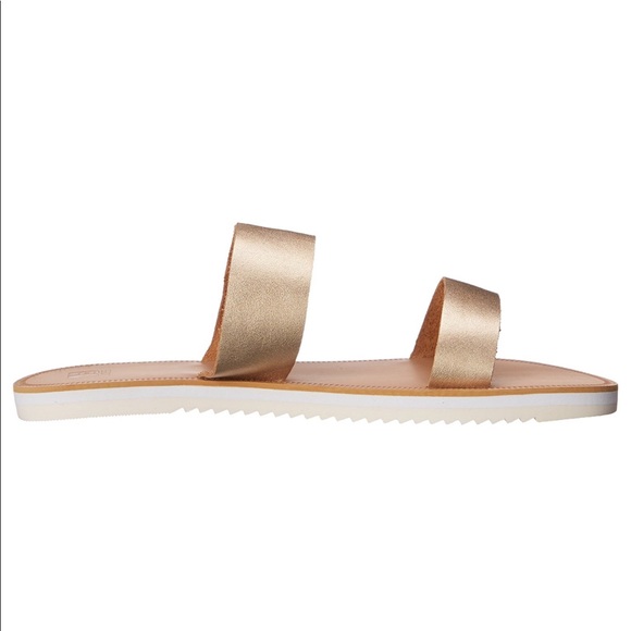 Two Strap Metallic Gold Leather Sandal - Picture 3 of 4