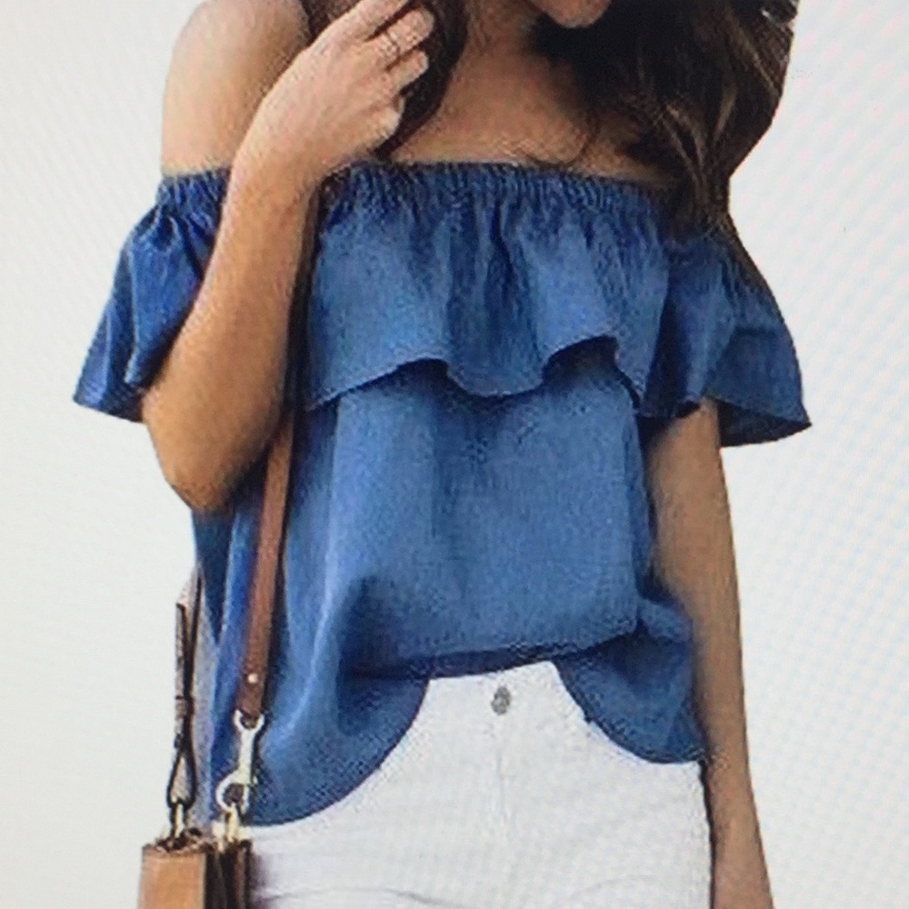 Sold Out ! Off the shoulder ruffle denim blouse - Picture 2 of 2