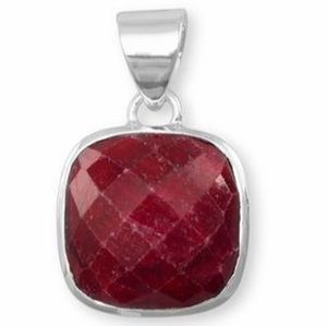 SQUARE FACETED CORUNDUM STERLING SILVER PENDANT