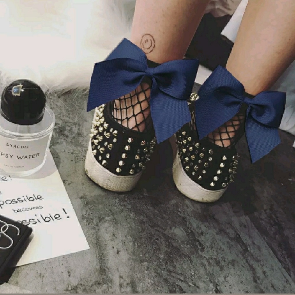 🔴Sold🔴🆕Black Fishnet Socks with Blue Bow❕