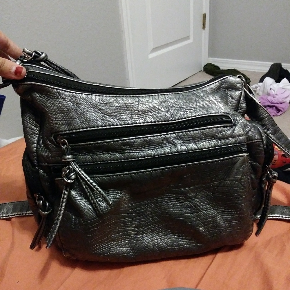 Black Metallic Messenger Bag/Purse