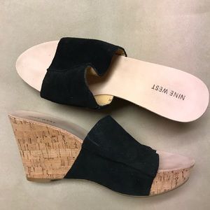 Nine West Platform Wedge Sandals Black Suede