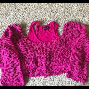 Crochet crop top with slip inside