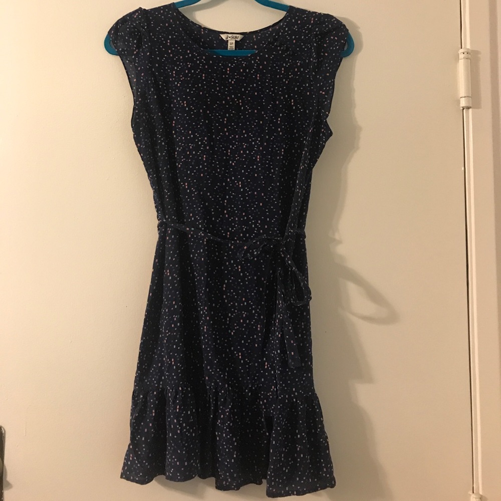 Blue with multi color print silk dress