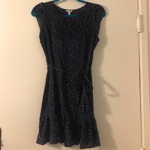 Blue with multi color print silk dress