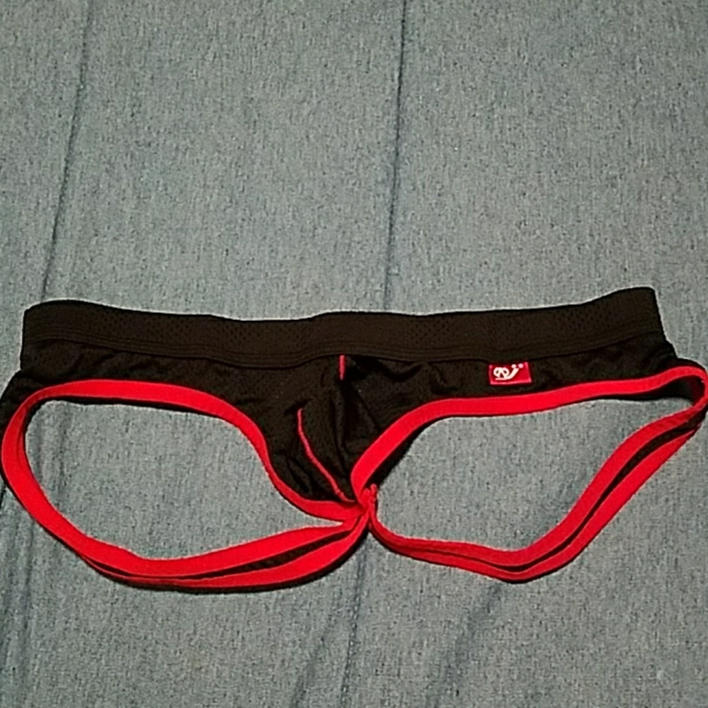 Size XL (fits like L) Red and Black mesh jockstrap