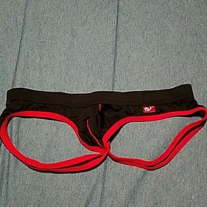Size XL (fits like L) Red and Black mesh jockstrap