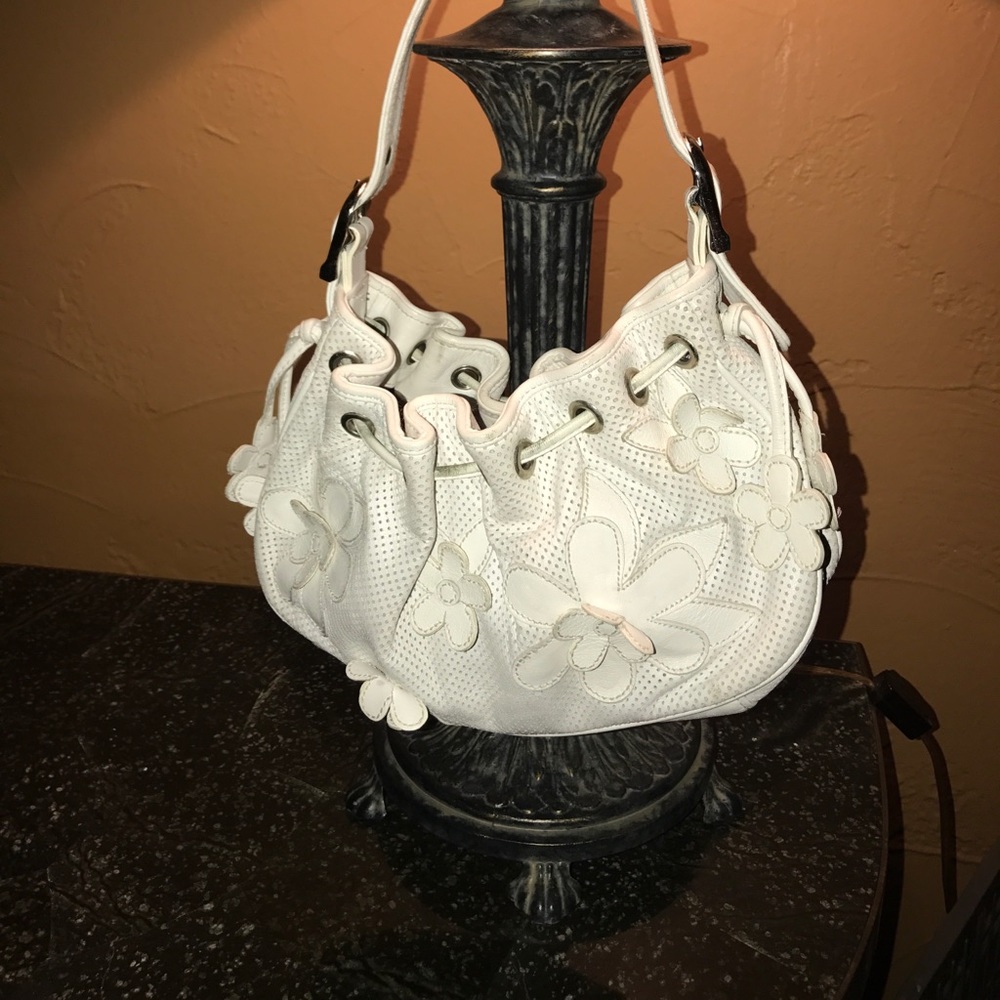 Isabella Fiore white mesh and floral shoulder bag