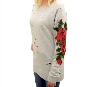 Distressed Rose Appliqué Sweatshirt
