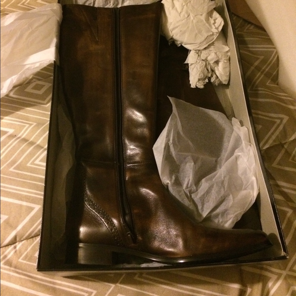 Brown leather boots